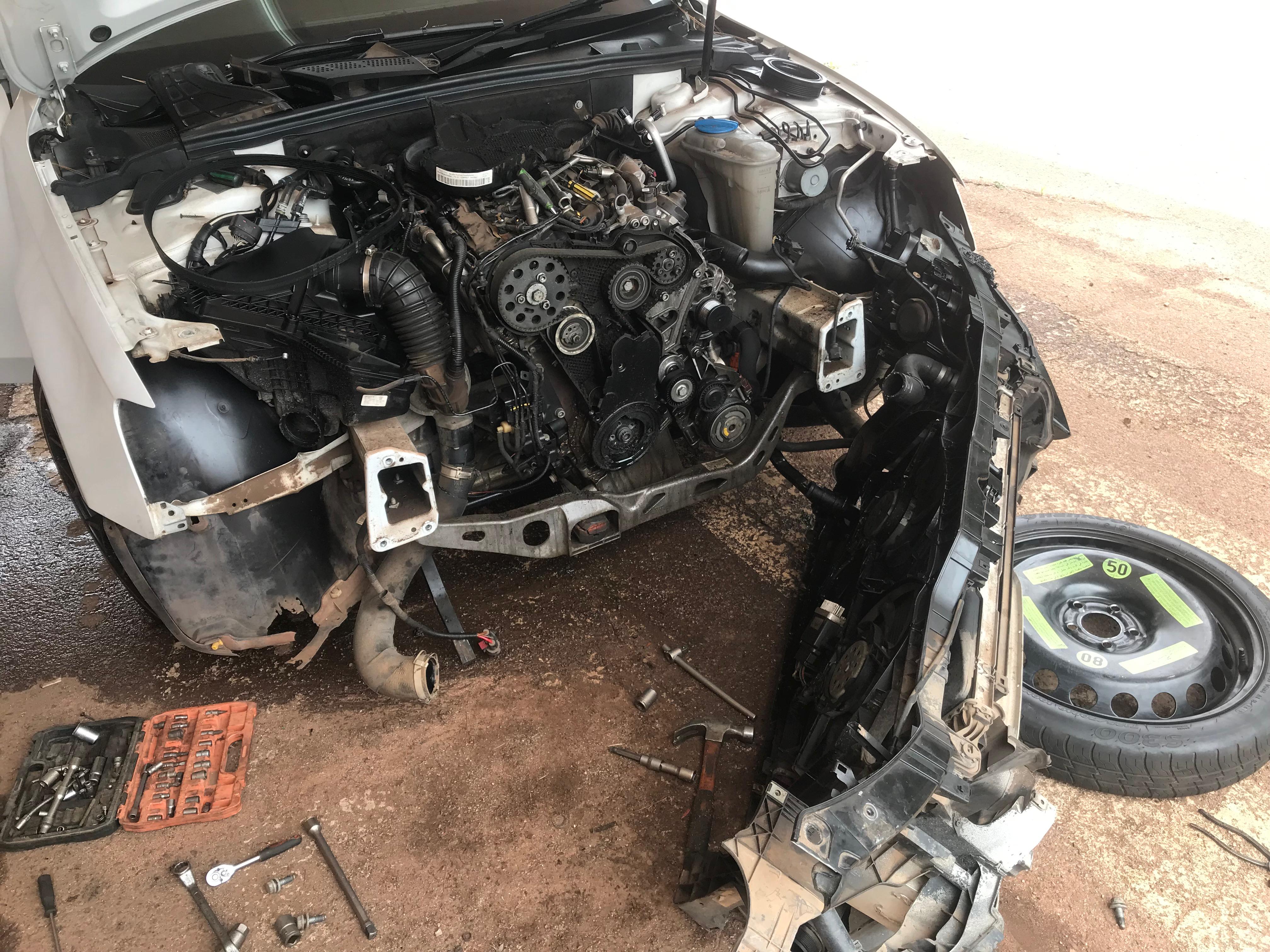 Audi front end stripped for repair